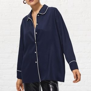 ARITZIA Wilfred "Char" Navy Pajama Top Blouse Size L
